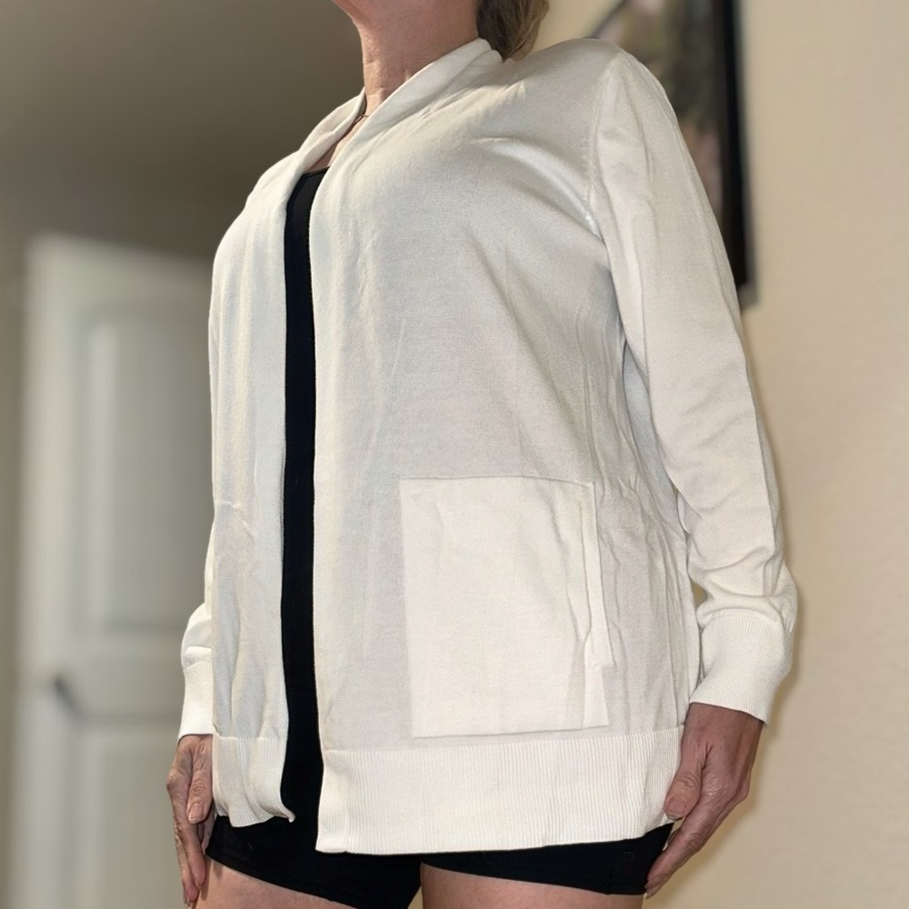 Lands End White Open Front Cardigan medium (10-12) - Picture 5 of 15